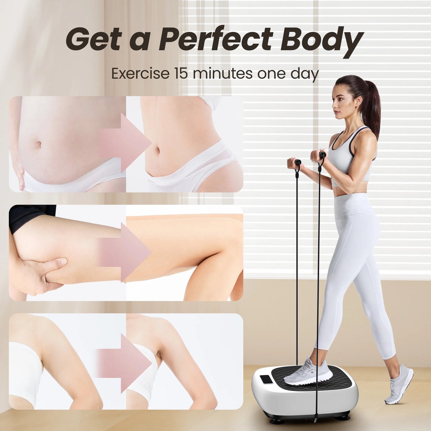 Vibration Plate Exercise Machine, Mini Whole Body Workout Wave Vibration Plate with Loop Bands & Remote, Vibration Plate for Weight Loss, Shaping, Toning, White